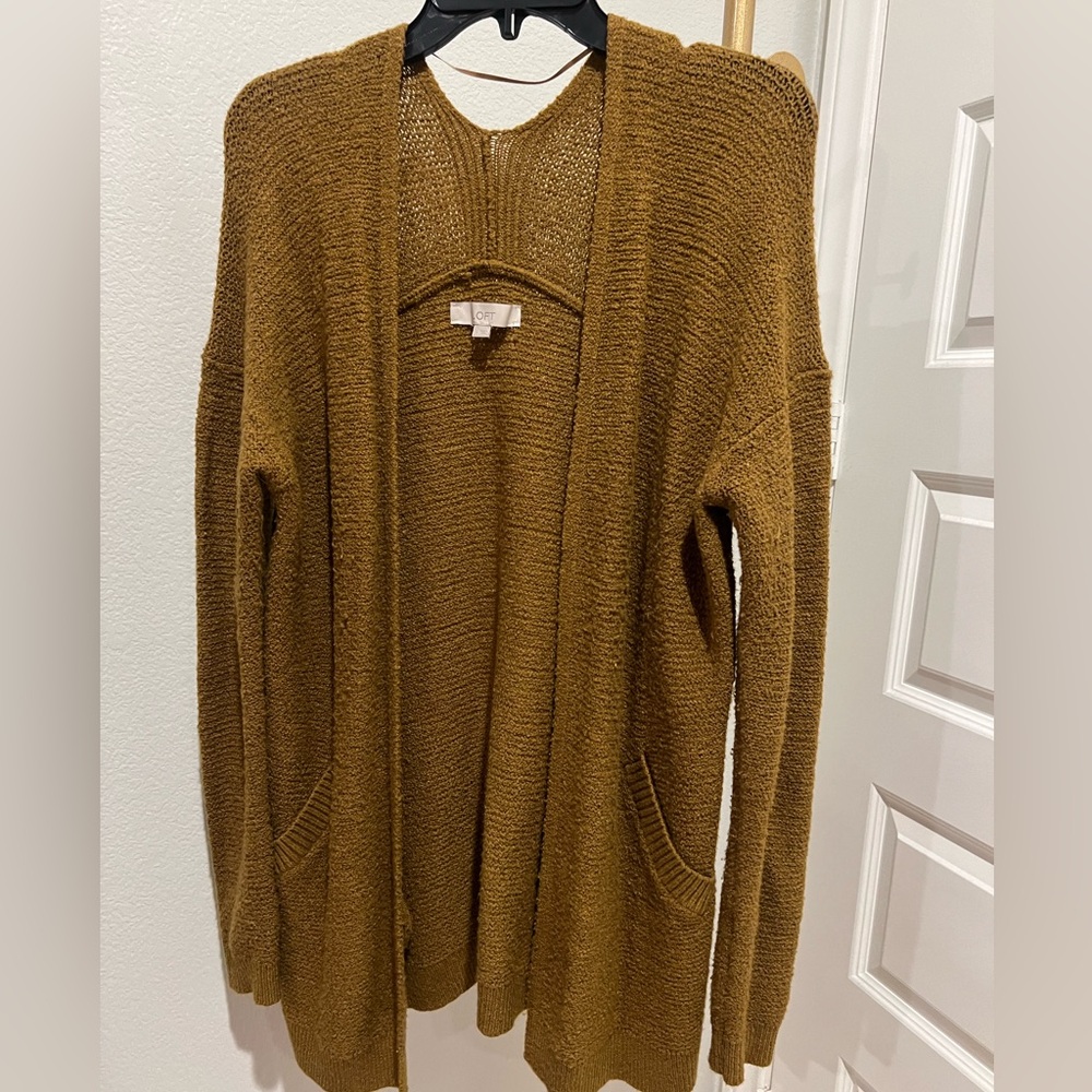 LOFT Warm Tan Open-Front Cardigan